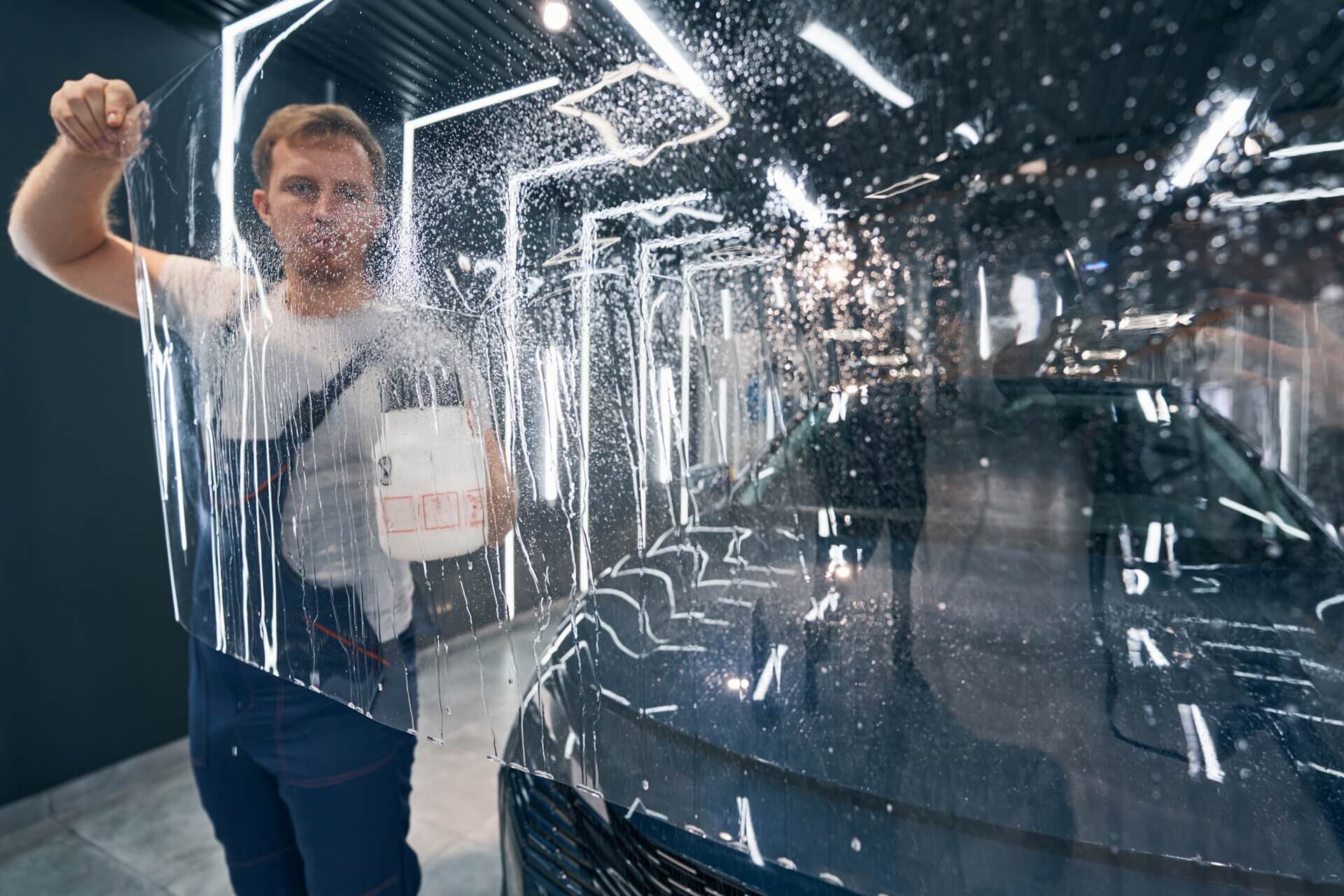 Automotive Design Specialist applying paint protection film on car