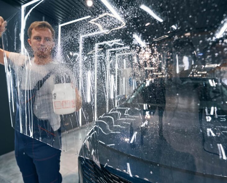 Automotive Design Specialist applying paint protection film on car