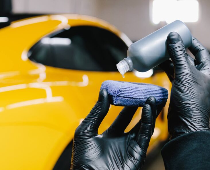 Automotive Specialist Applying Ceramic Coating to Sports Car
